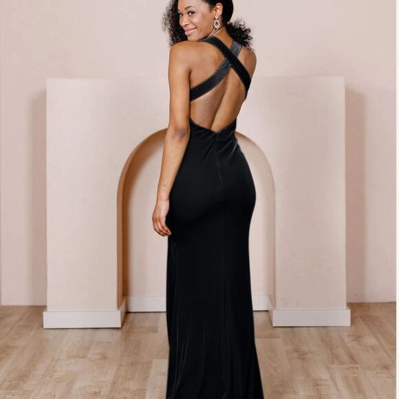 REVELRY Black Velvet Backless Gown 4 - Picture 2 of 7